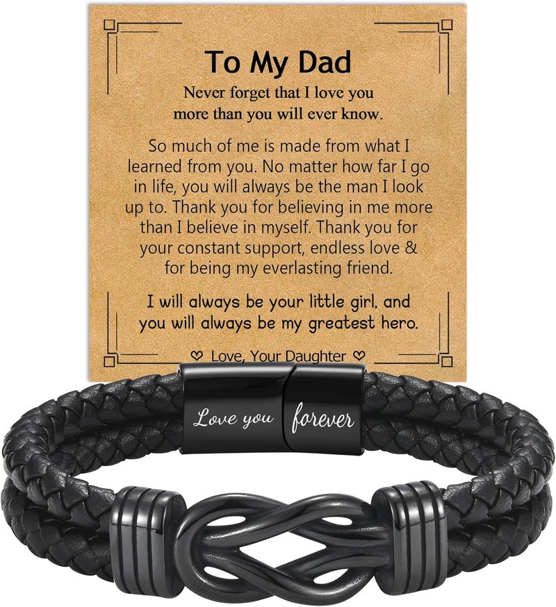 EPIRORA Gifts for Men Boys- Black Braided Leather Infinity Knot Bracelets for Son Grandson Nephew Brother Dad Husband, Jewelry Gifts for Christmas Birthday Graduation Anniversary Valentine's Day - Image 1